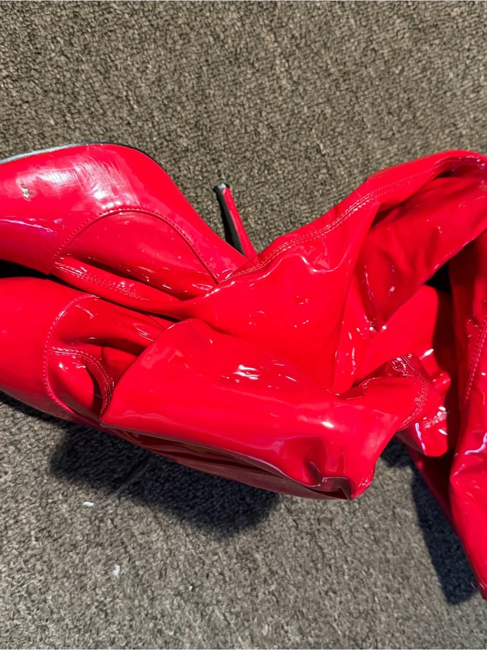 Red Patent Over-the-Knee Stiletto Boots - Women